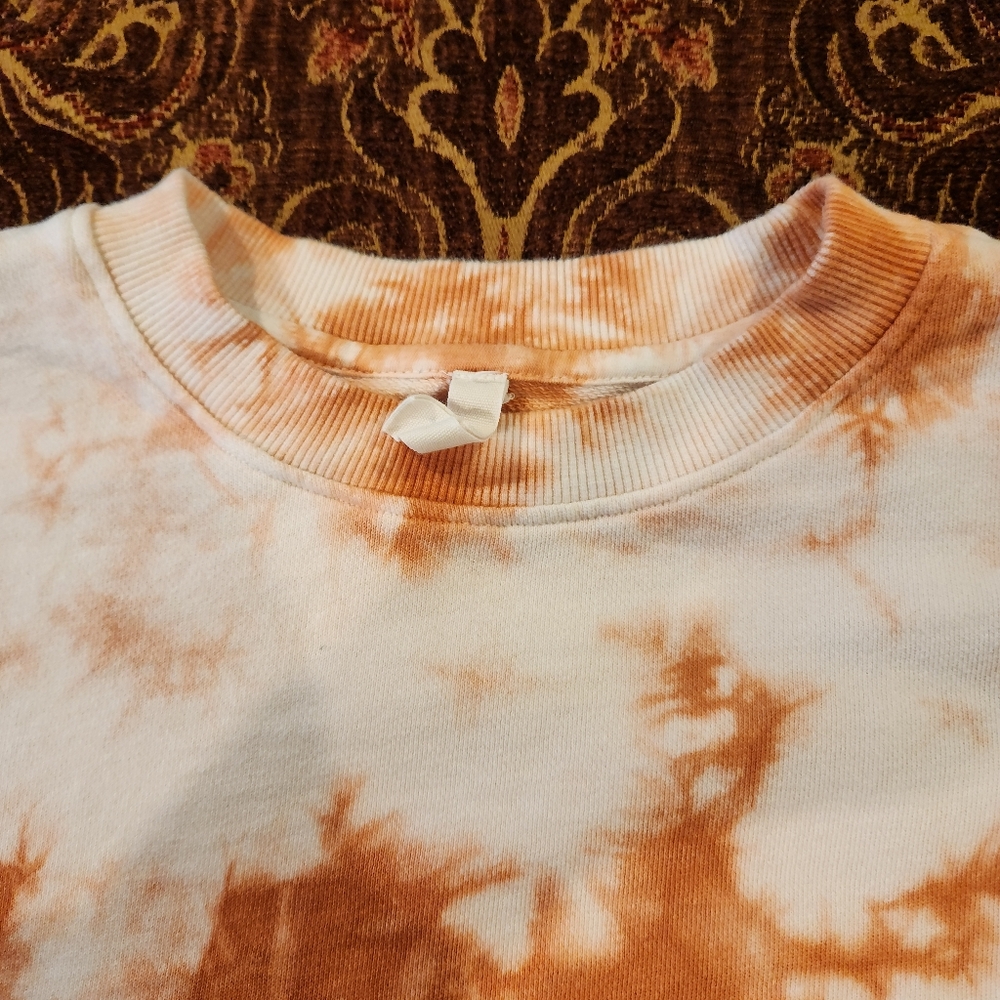 ELAN Cropped Tie Dye Pullover Sweatshirt Orange Cream Raw Hem Medium - Picture 11 of 15